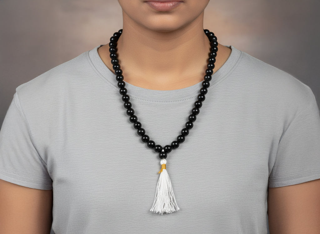 Kale Hakik Ki Mala - Black Agate Rosary