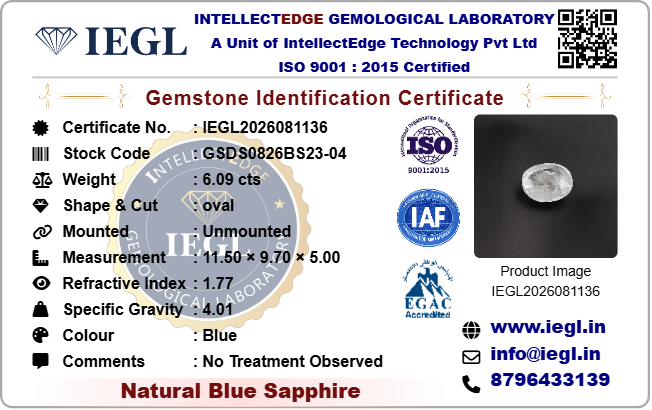 Ceylon Blue Sapphire - 6.09 Carat