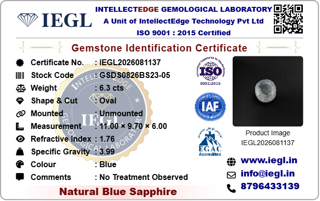 Ceylon Blue Sapphire - 6.30 Carat