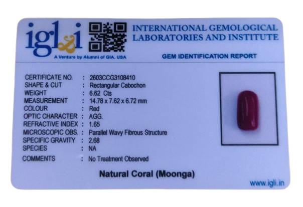 Coral Moonga 6.62 Carat