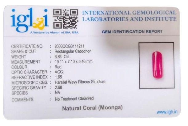 Coral Moonga 6.84 Carat