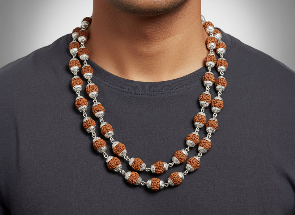 White Metal covering Rudraksha Mala