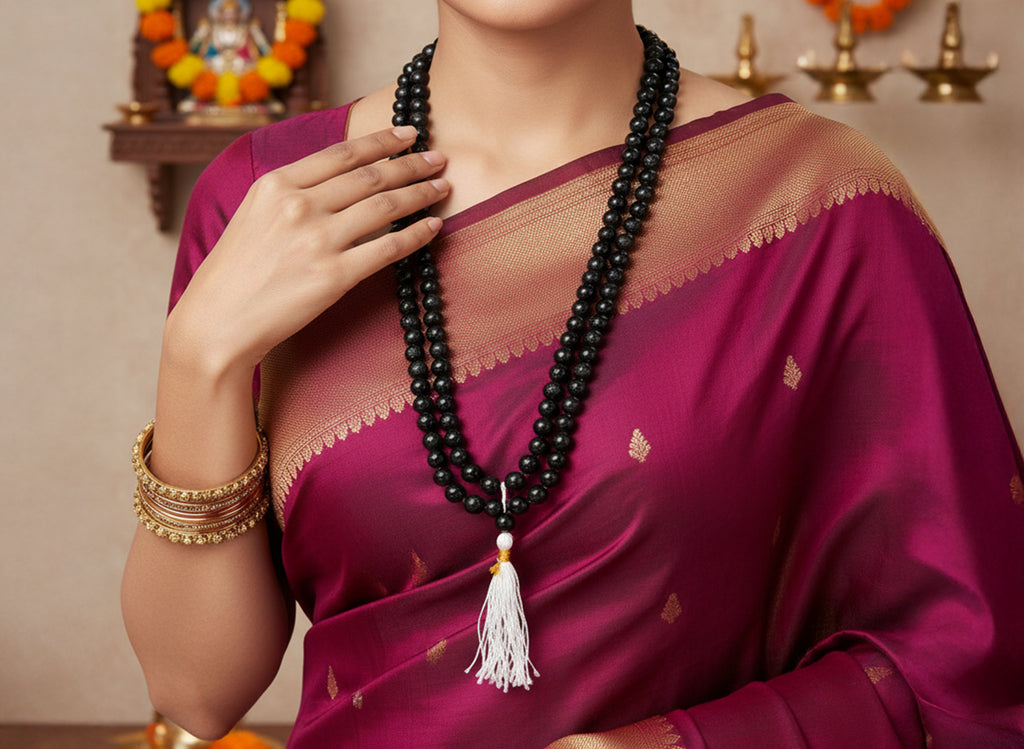 Kale Hakik Ki Mala - Black Agate Rosary