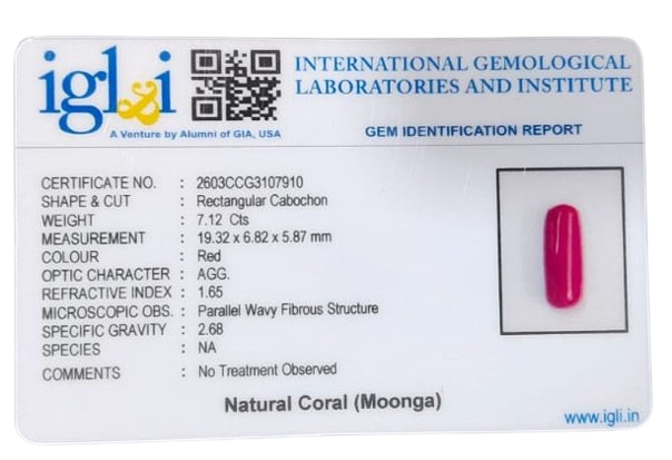 Coral Moonga 7.12 Carat