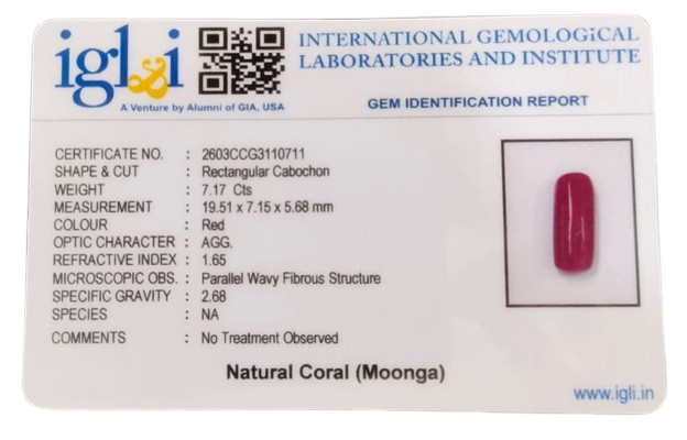Coral Moonga 7.17 Carat