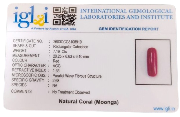 Coral Moonga 7.19 Carat