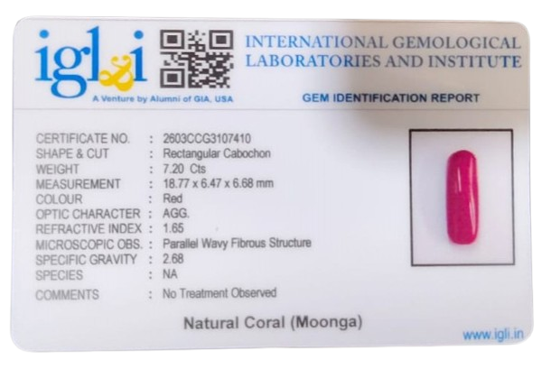 Coral Moonga 7.20 Carat