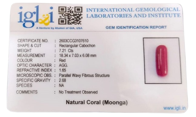 Coral Moonga 7.21 Carat