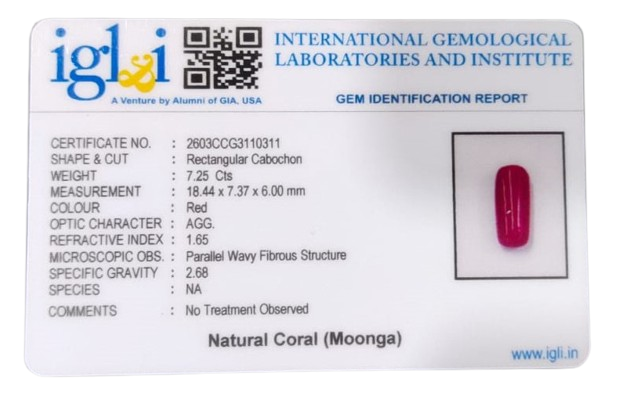 Coral Moonga 7.25 Carat