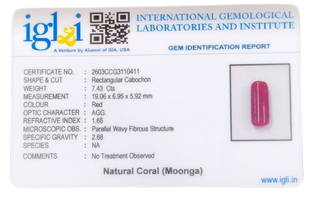 Coral Moonga 7.43 Carat