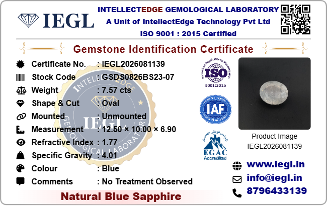 Ceylon Blue Sapphire - 7.57 Carat