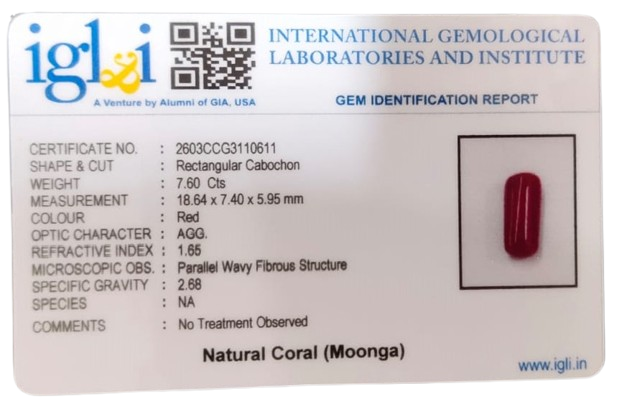 Coral Moonga 7.60 Carat