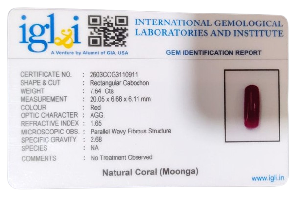 Coral Moonga 7.64 Carat