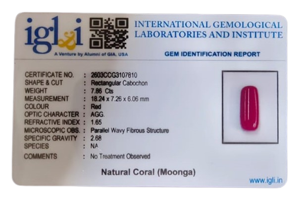 Coral Moonga 7.86 Carat