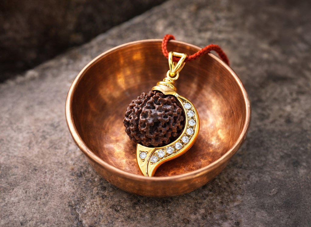 Five face Rudraksha with Panch Dhatu Shankh Pendant