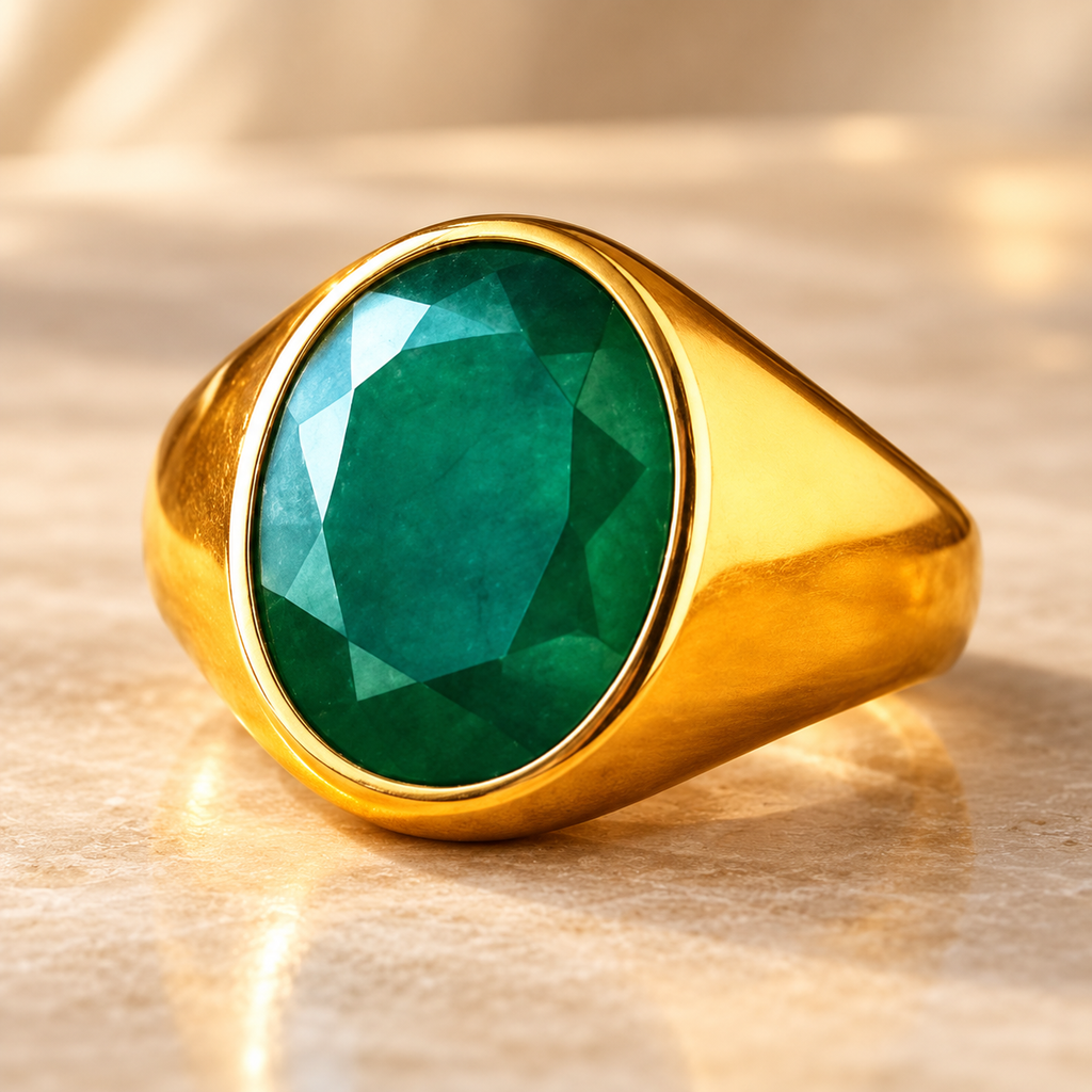 Emerald Panna Panchdhatu Ring | Lab certified | Adjustable Ring