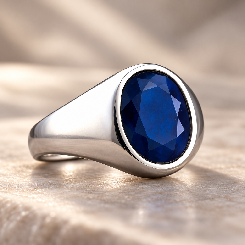 Blue Sapphire (Neelam) Sterling Silver Ring | Lab certified | Adjustable Ring