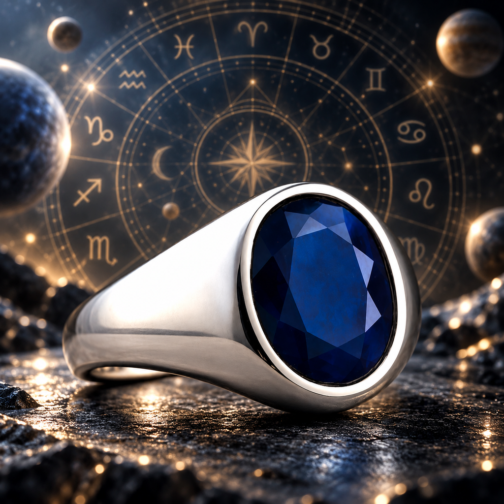 Blue Sapphire (Neelam) Sterling Silver Ring | Lab certified | Adjustable Ring