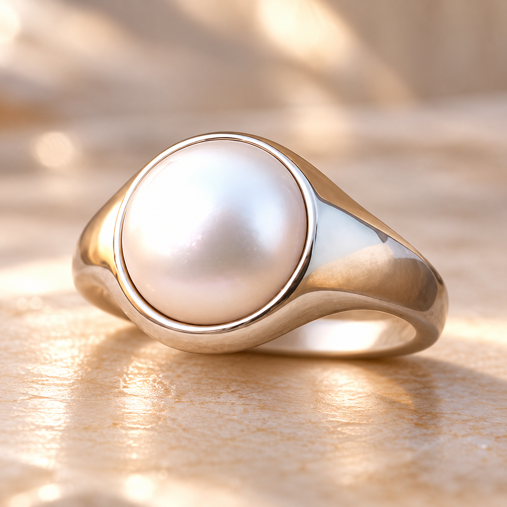 Pearl (Moti) Sterling Silver Ring | Lab certified | Adjustable Ring