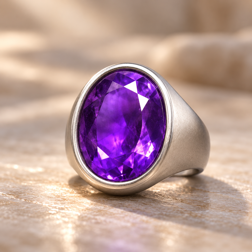 Amethyst Katela Sterling Silver Ring | Lab certified | Adjustable Ring