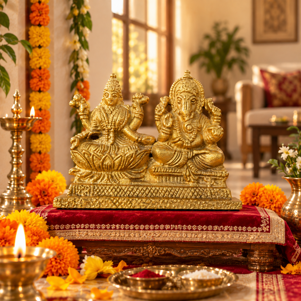 Lakshmi Ganesha Ashtdhatu Idol