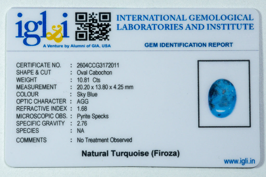 turquoise 10.81 carat certificate image