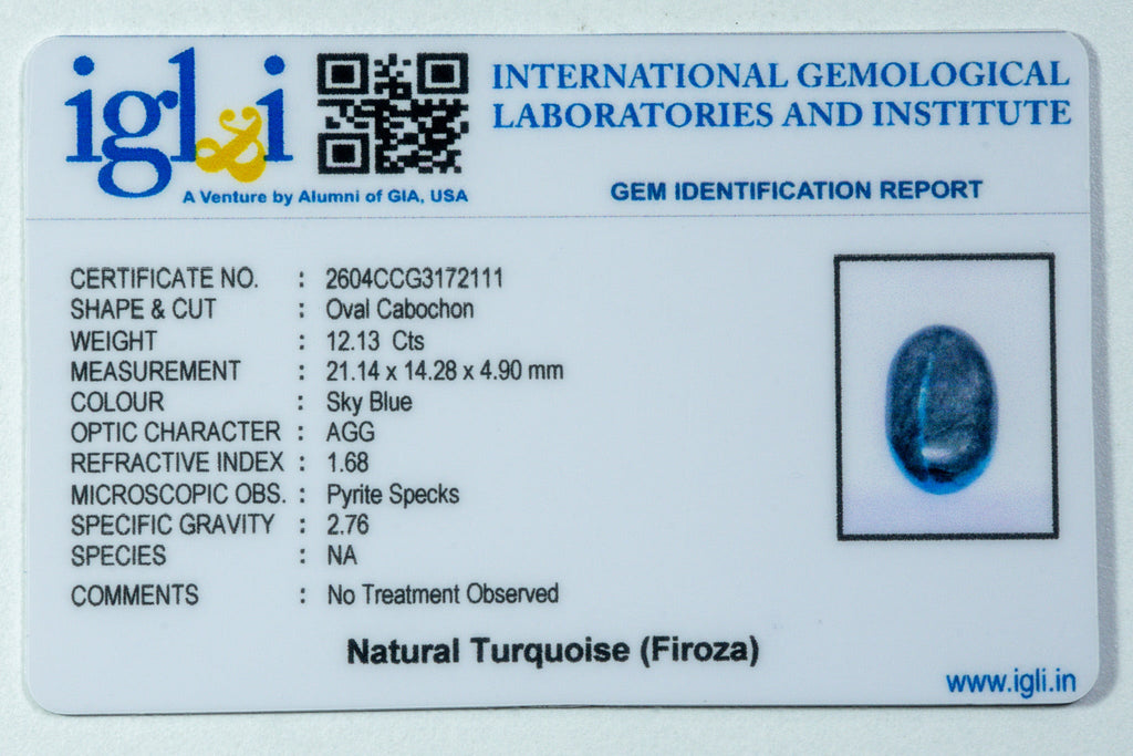 turquoise 12.13 carat certificate image