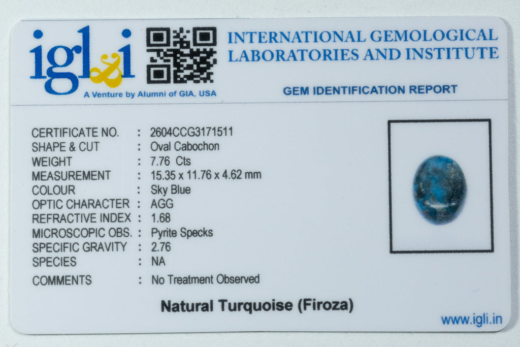 turquoise 7.76 carat certificate image
