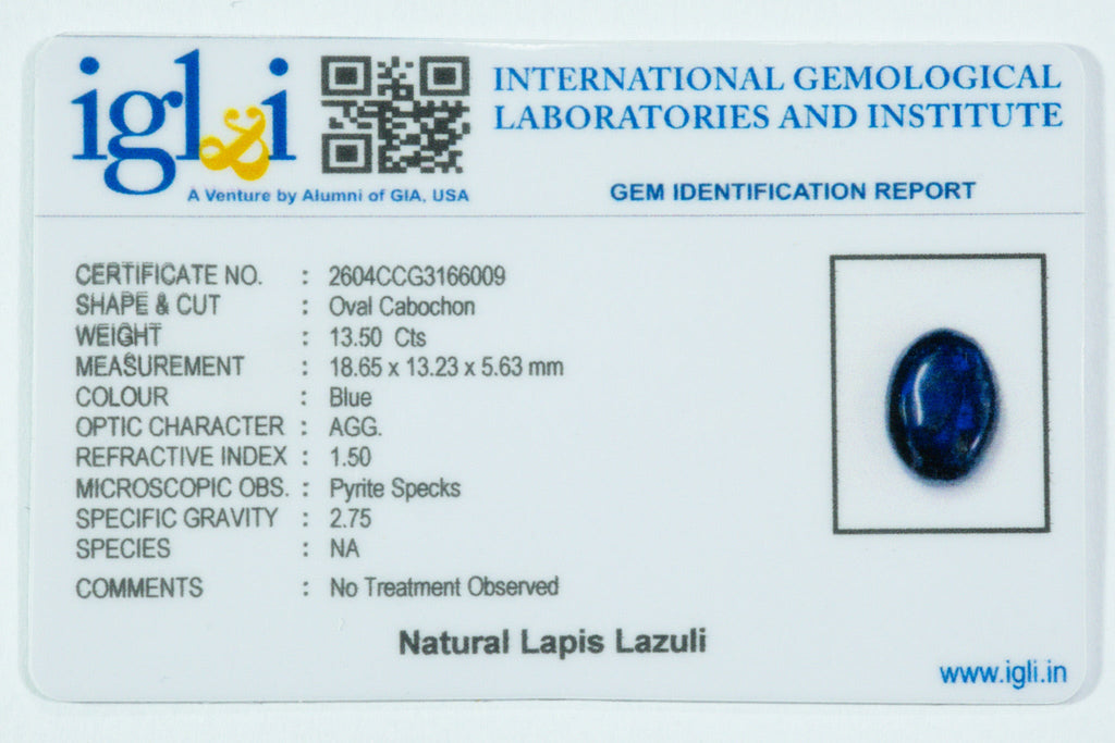 lapis lazuli 13.5 carat certificate image