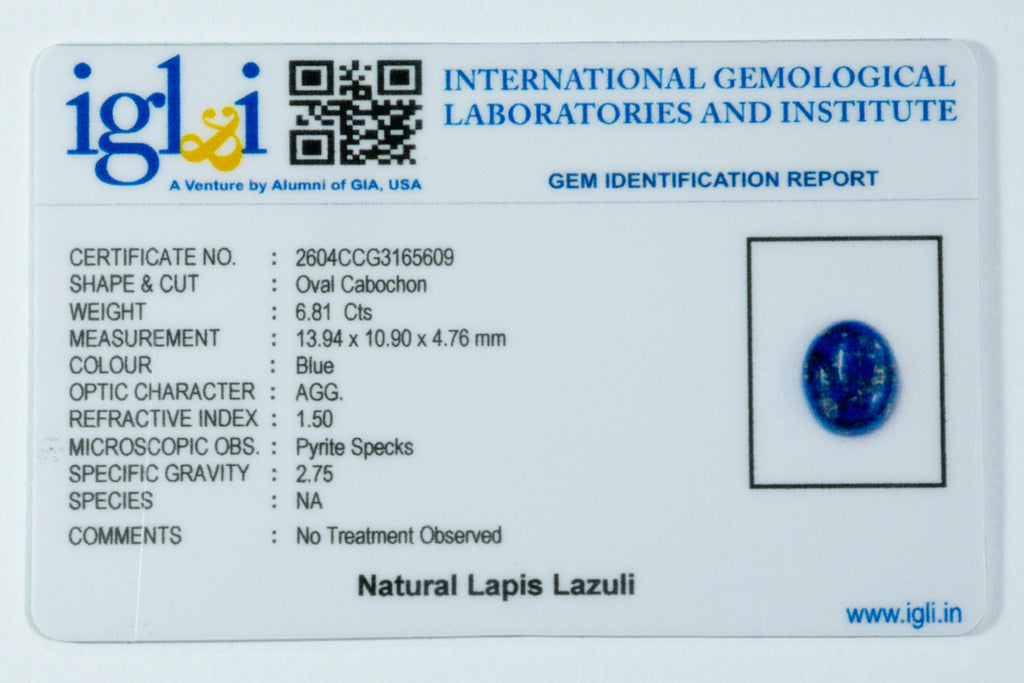 lapis lazuli 6.81 carat certificate image