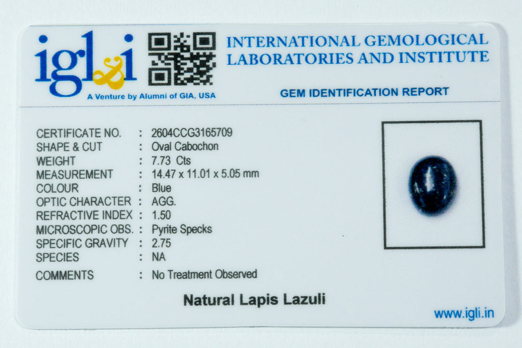 lapis lazuli 7.73 carat certificate image