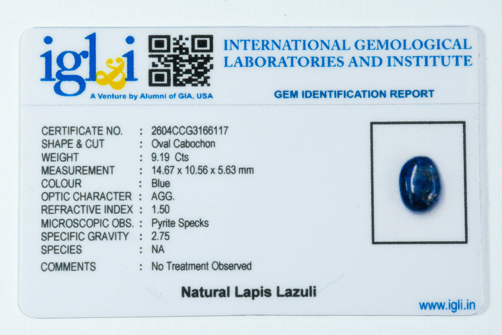 lapis lazuli 9.19 carat certificate image