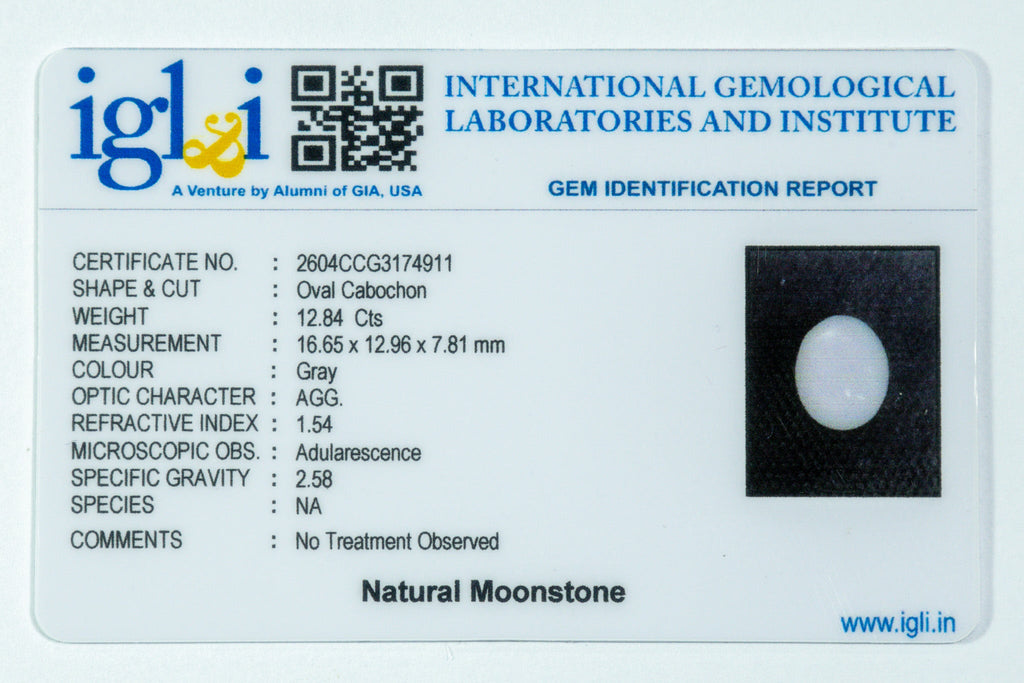 moonstone 12.84 carat certificate image