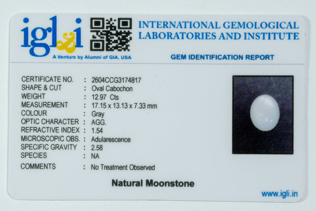 moonstone 12.97 carat certificate image
