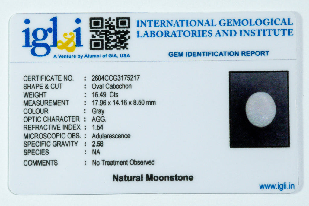 moonstone 16.49 carat certificate image