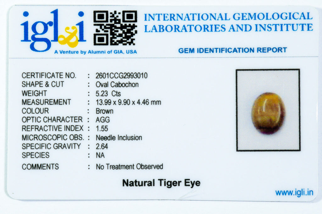tiger eye 5.23 carat certificate image