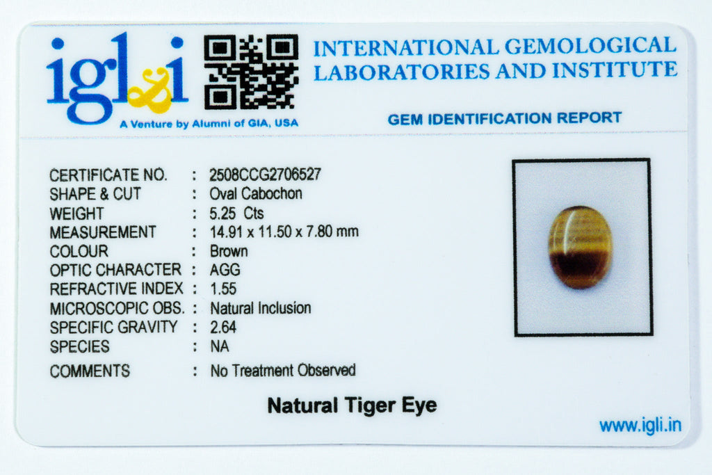 tiger eye 5.25 carat certificate image