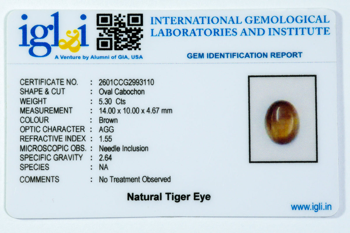 tiger eye 5.3 carat certificate image