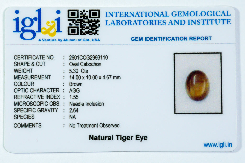 tiger eye 5.3 carat certificate image
