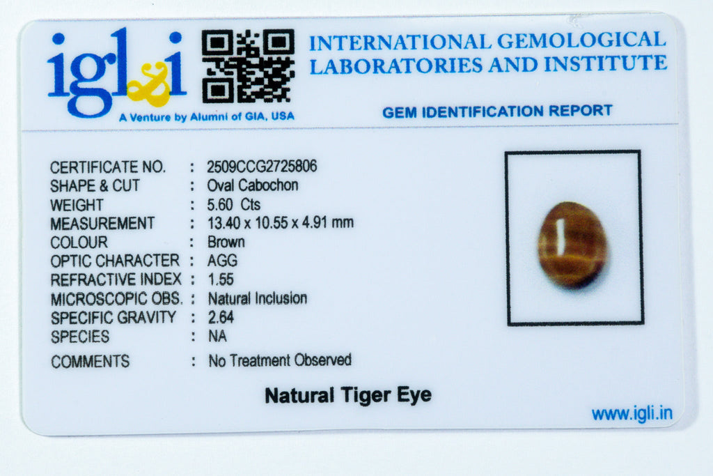 tiger eye 5.6 carat certificate image