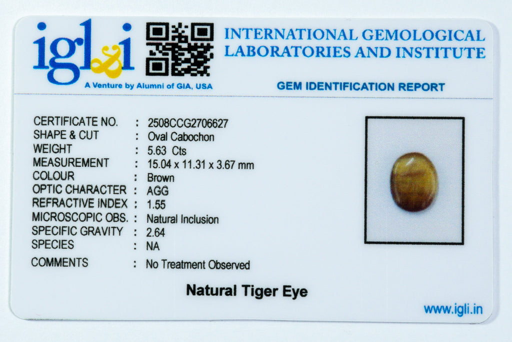 tiger eye 5.63 carat certificate image