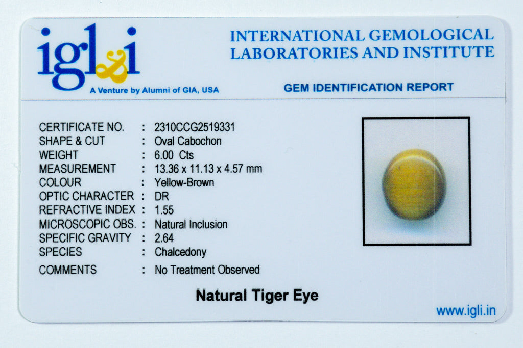 tiger eye 6 carat certificate image