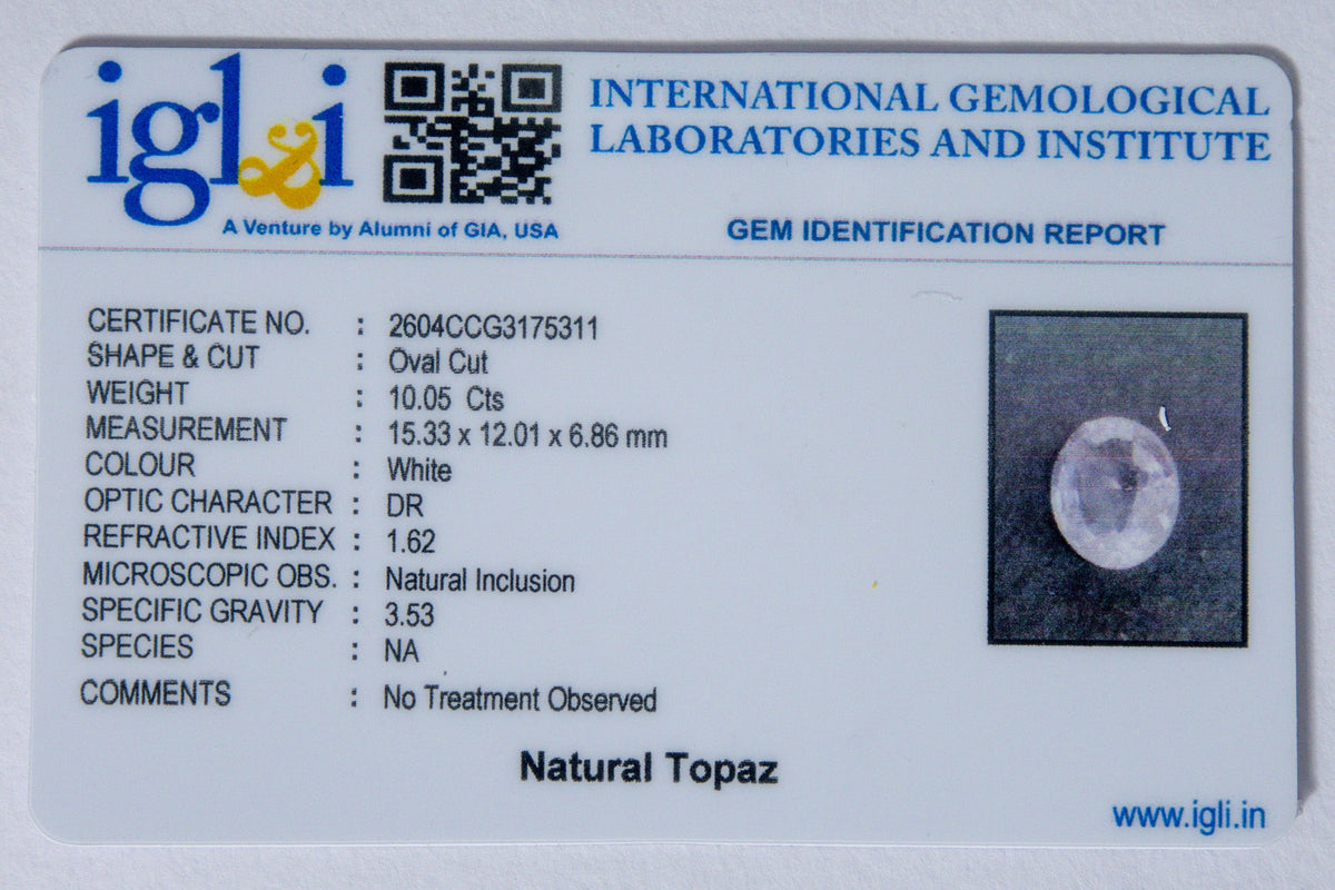 natural topaz 10.05 carat certificate image
