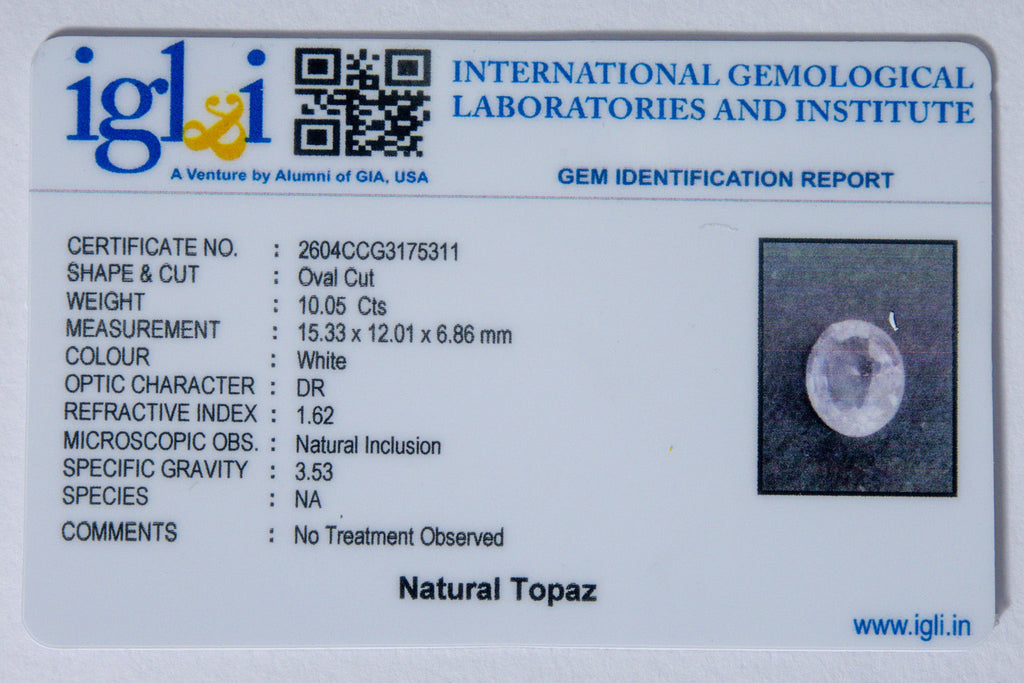 natural topaz 10.05 carat certificate image