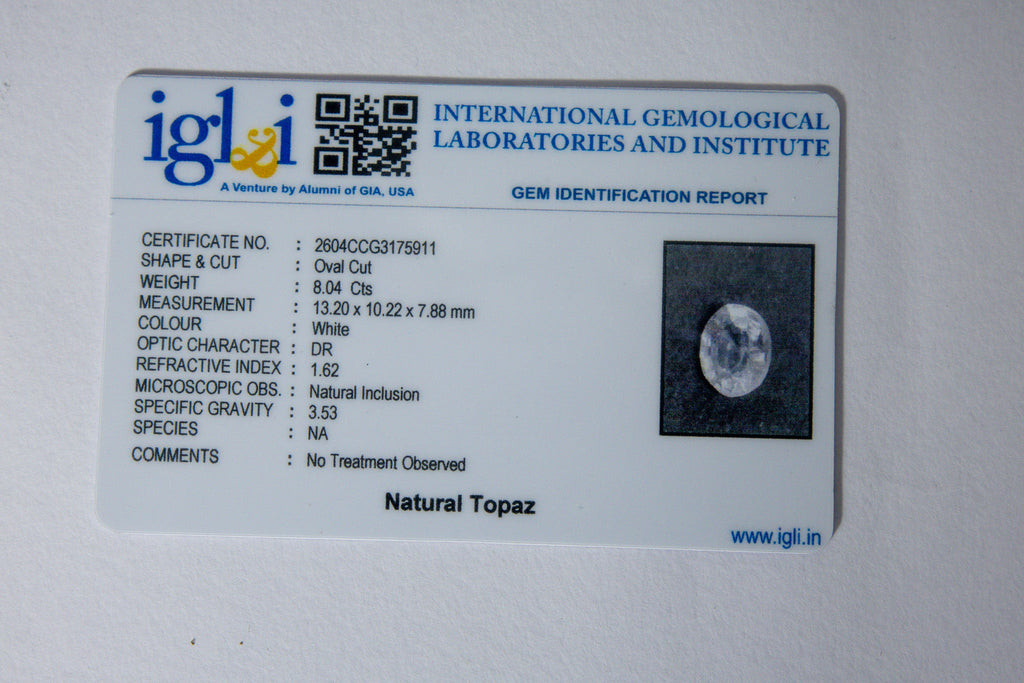 natural topaz 8.04 carat certificate image