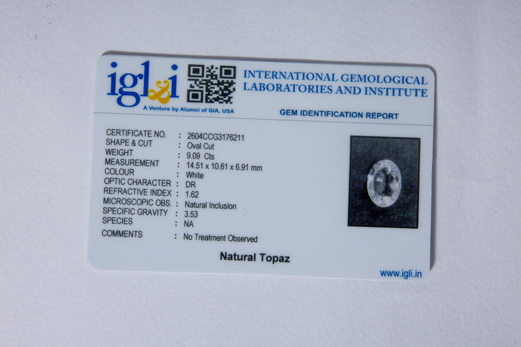 natural topaz 9.09 carat certificate image