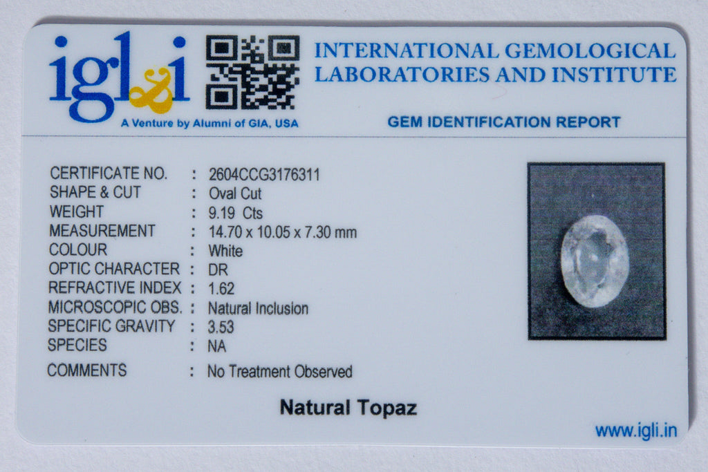 natural topaz 9.19 carat certificate image