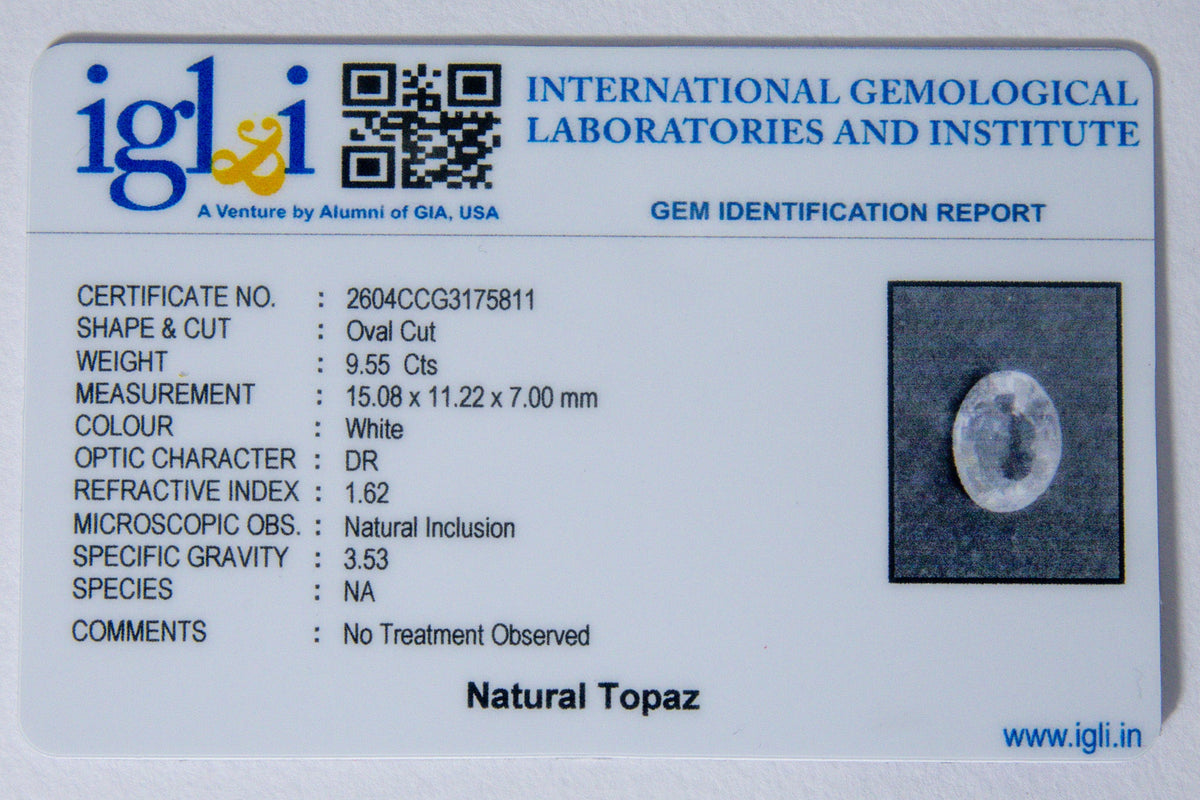 natural topaz 9.55 carat certificate image