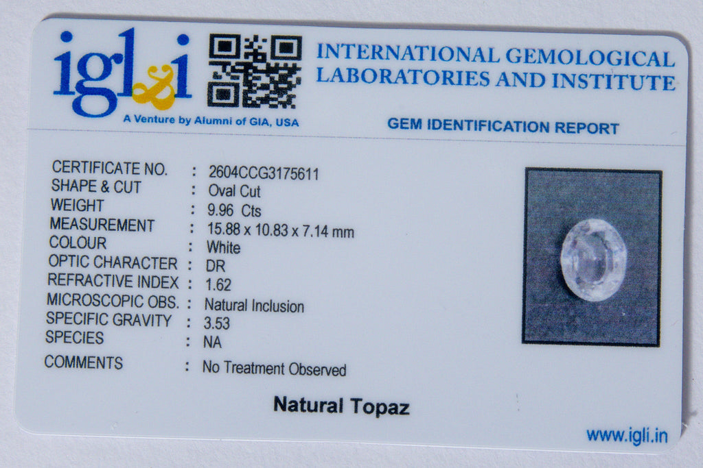 natural topaz 9.96 carat certificate image