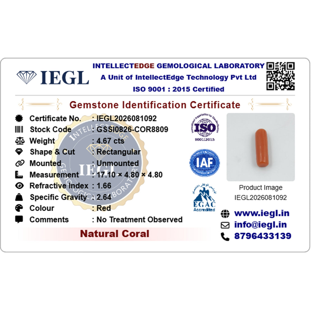red coral 4.67 carat certificate image